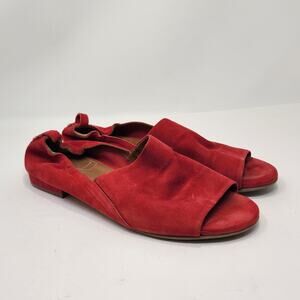 Aquatalia Womens Red Suede Peep Toe Slip On Flats Loafers Size 9.5 M Casual